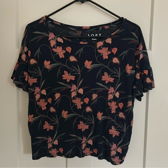 Loft Floral Ruffle Sleeve Linen Tee - Picture 3 of 5